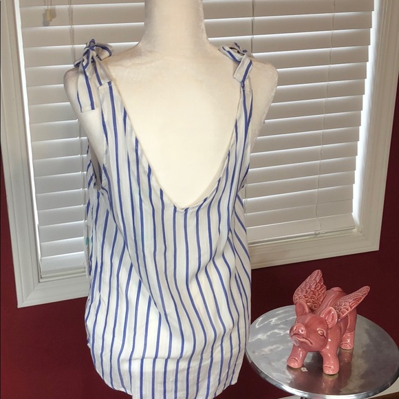 BNWT White /blue stripe shoulder tie top - Picture 3 of 5